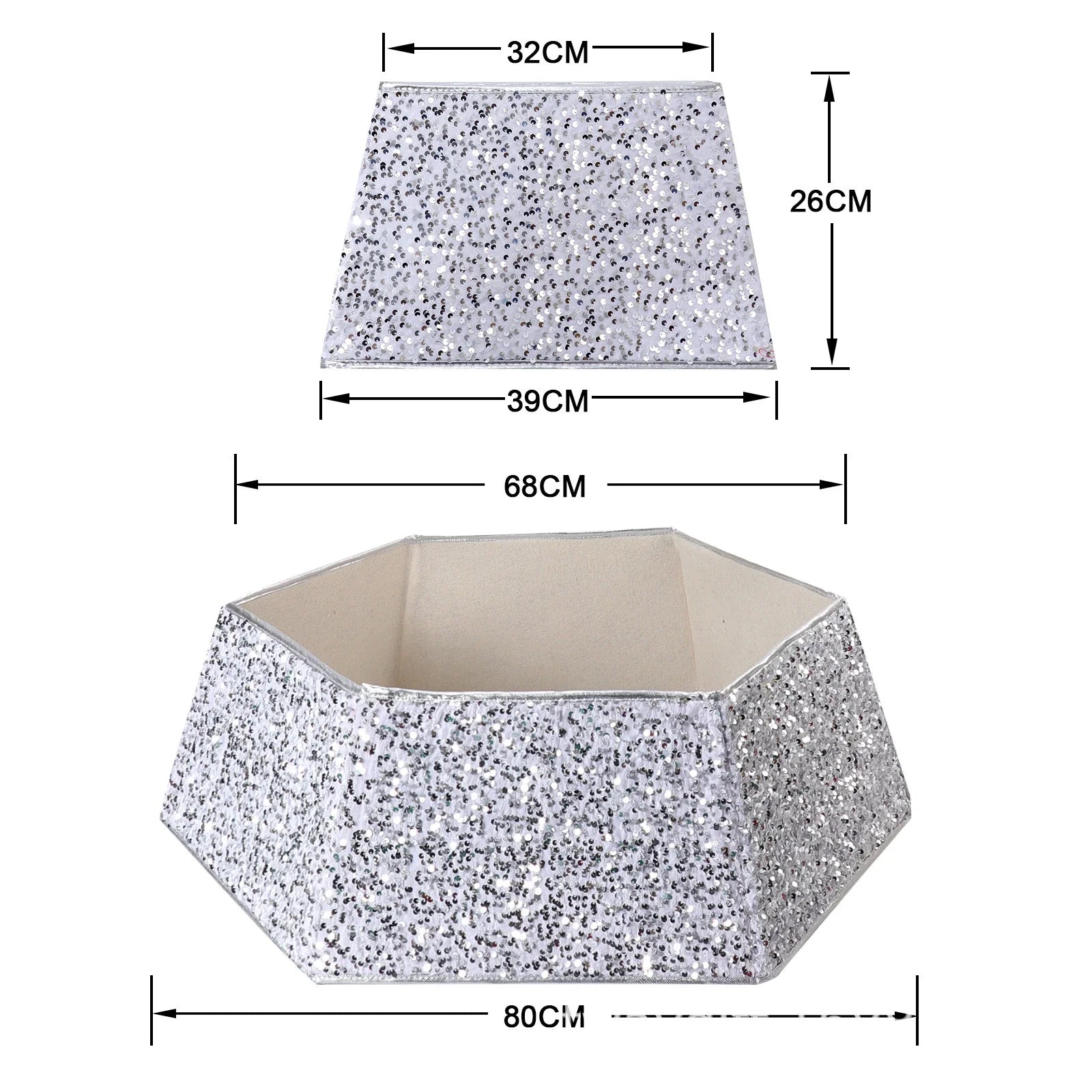 Shimmering sequin Christmas tree skirt in a range of festive colours, adding elegance and sophistication to holiday decor