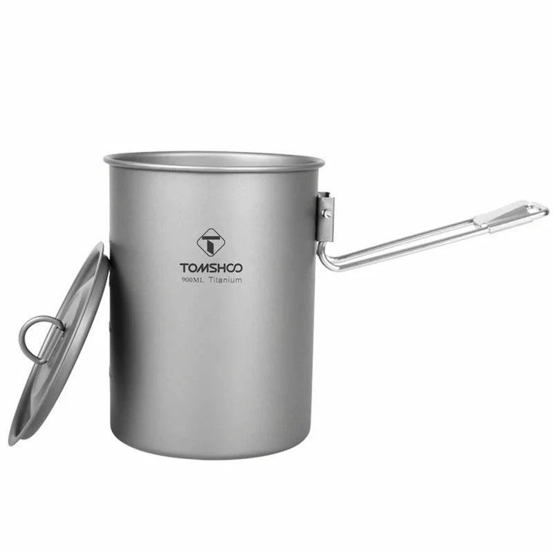 Durable titanium camping pot with lid and collapsible handle for outdoor adventures