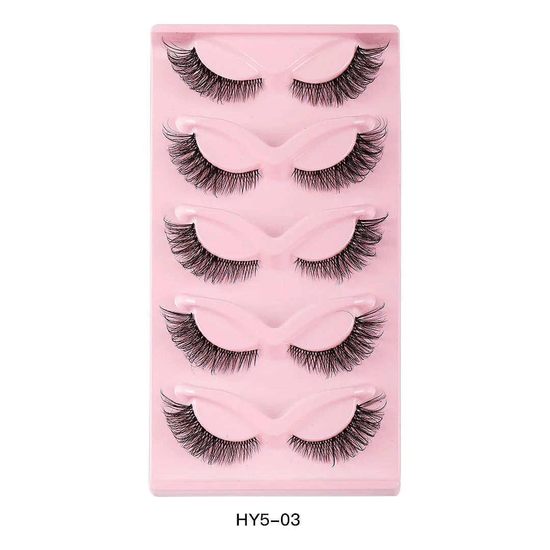 Pair of 3D cat eye and fox eye false eyelashes made from high-quality synthetic fibres for a natural, voluminous look