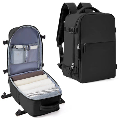 A durable and spacious travel backpack with multiple compartments and padded shoulder straps, suitable for British adventurers and commuters.