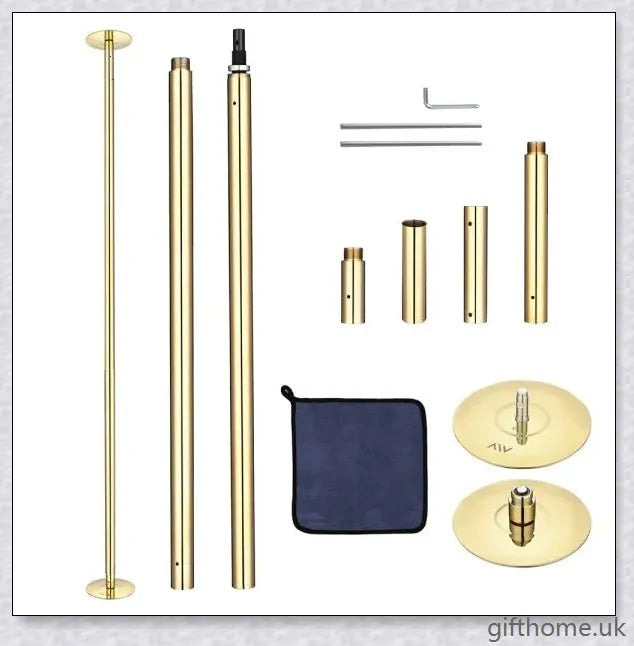 Premium 9ft Golden Spinning Strip Pole with Adjustable Height and Spinning/Static Modes for Home Dance Studio