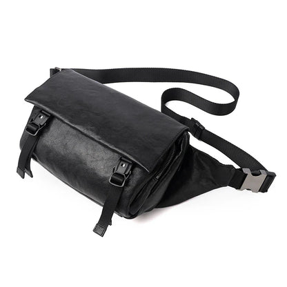A stylish vegetable-tanned leather messenger bag for men, featuring a retro-inspired design and ample storage space.