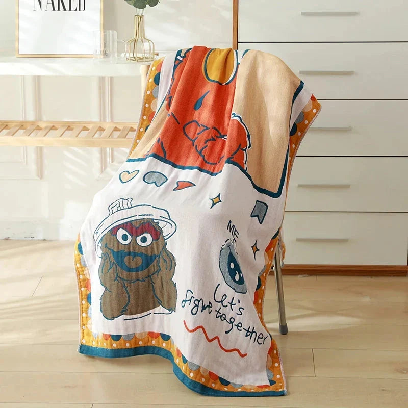 Luxuriously soft and quick-drying cartoon bath towel with 5-layer gauze cotton construction