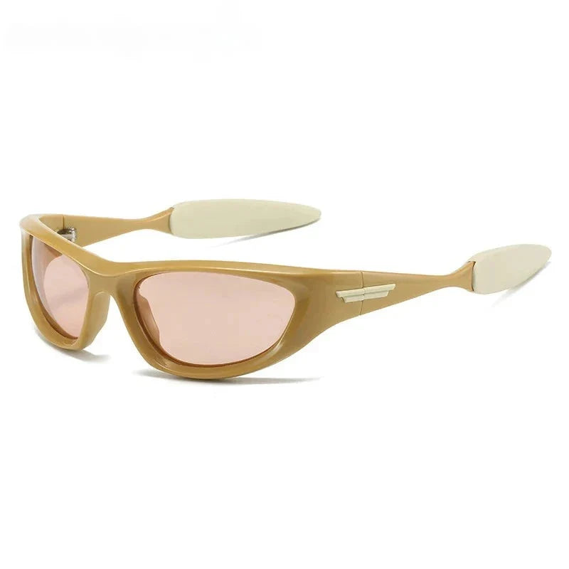 Pair of premium polarized cat eye sports sunglasses with blue-gray frames and lenses