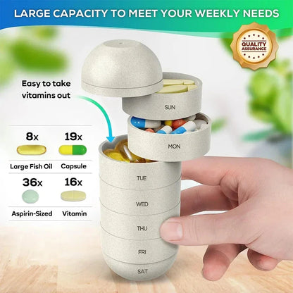 Secure Weekly Pill Splitters and Organiser with Waterproof Design for Medication and Supplement Management