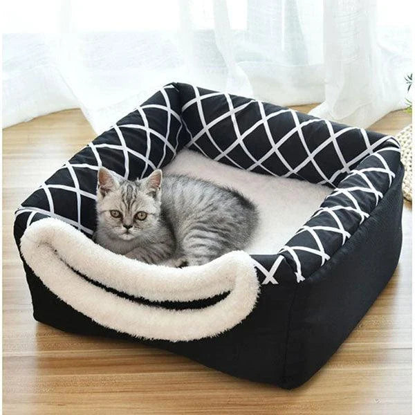Cosy collapsible cat house and bed made with soft fleece material for comfortable lounging and relaxation for indoor cats