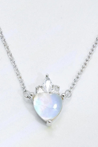 Sterling silver necklace with a natural moonstone heart-shaped pendant