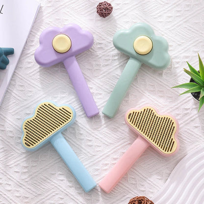 Premium self-cleaning pet comb in various colours, featuring a unique hair removal mechanism for effortless grooming
