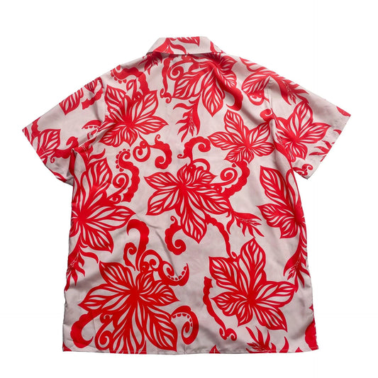 A stylish, short-sleeved shirt in a vibrant red colour with a delightful vine print pattern, perfect for casual or smart-casual occasions.