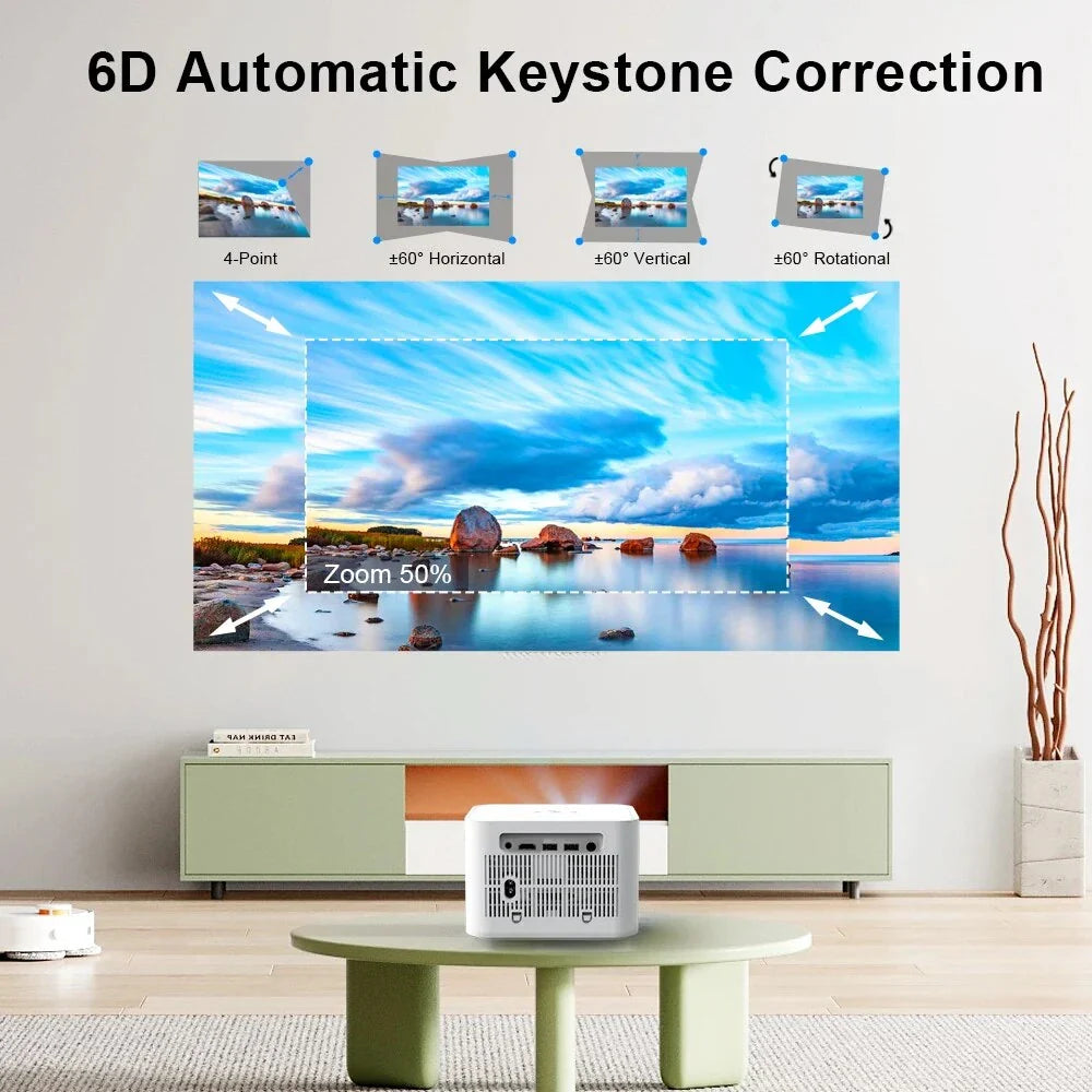 High-Definition 1080P 4K Video Portable Projector with 5G Wi-Fi and Android OS for Immersive Home Entertainment
