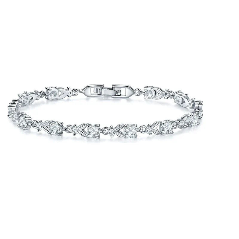 Elegant diamond heart bracelet in premium white gold alloy with sparkling inlaid gems