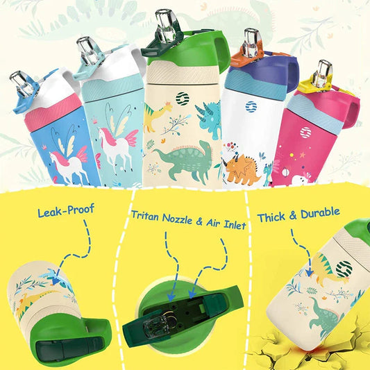 Premium children's vacuum insulated water bottle with straw in blue colour
