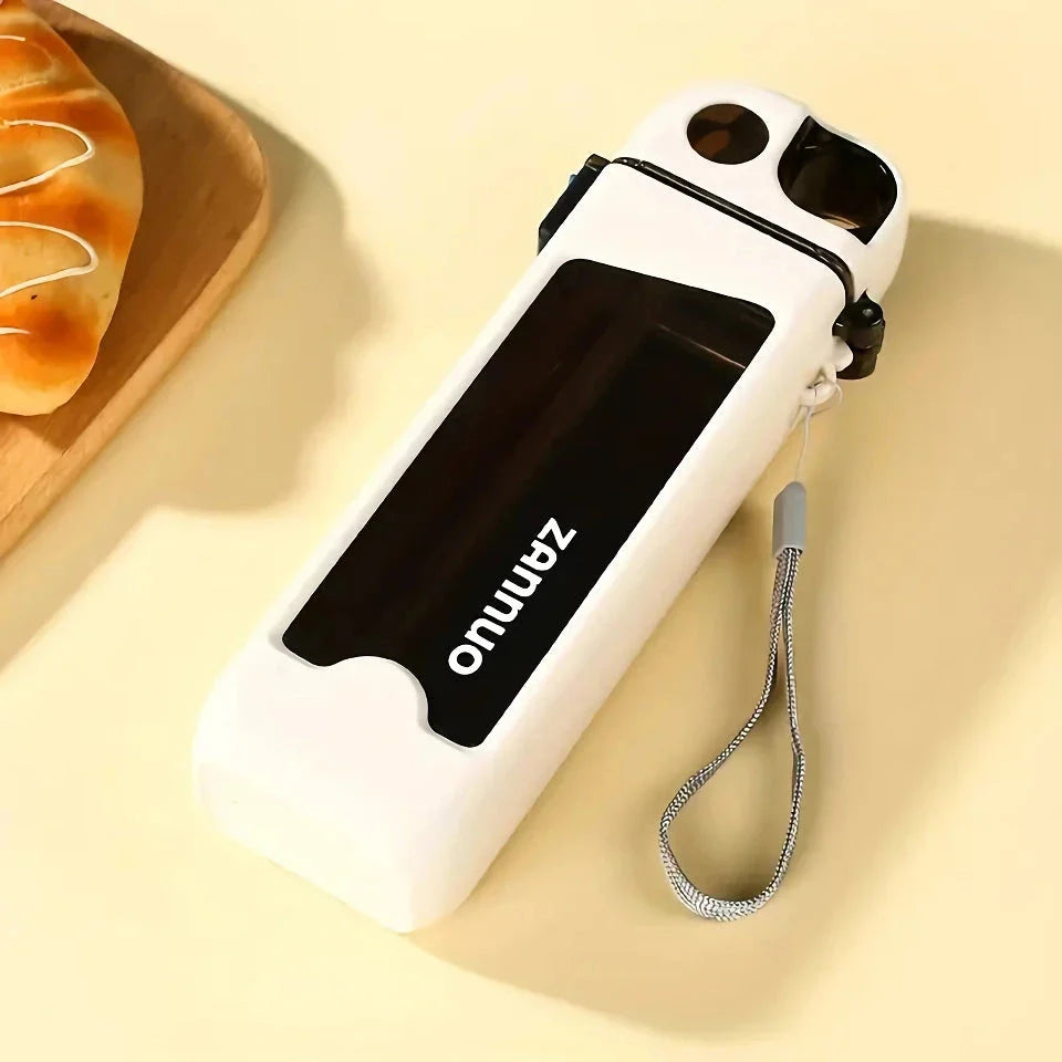 Stylish and leak-proof 350ml plastic sports water bottle with lockable lid and measurement markings