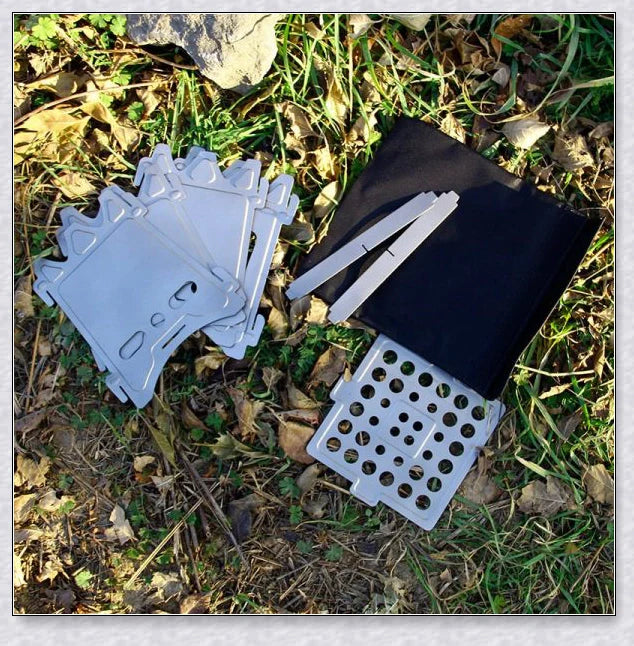 Compact titanium wood-burning camping stove with a folding design and carrying case for easy transport and storage