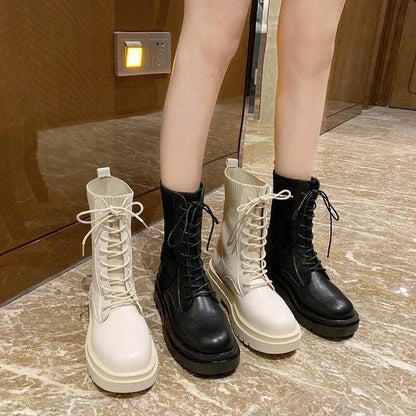 Stylish British-inspired knitted stretch platform ankle boots in various colours