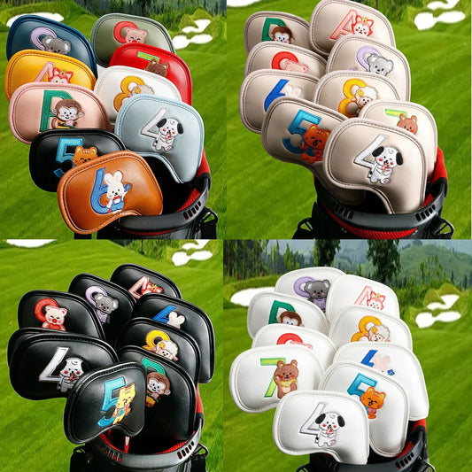 Premium printed golf iron covers in a variety of vibrant colours, designed to protect clubs and showcase personal style