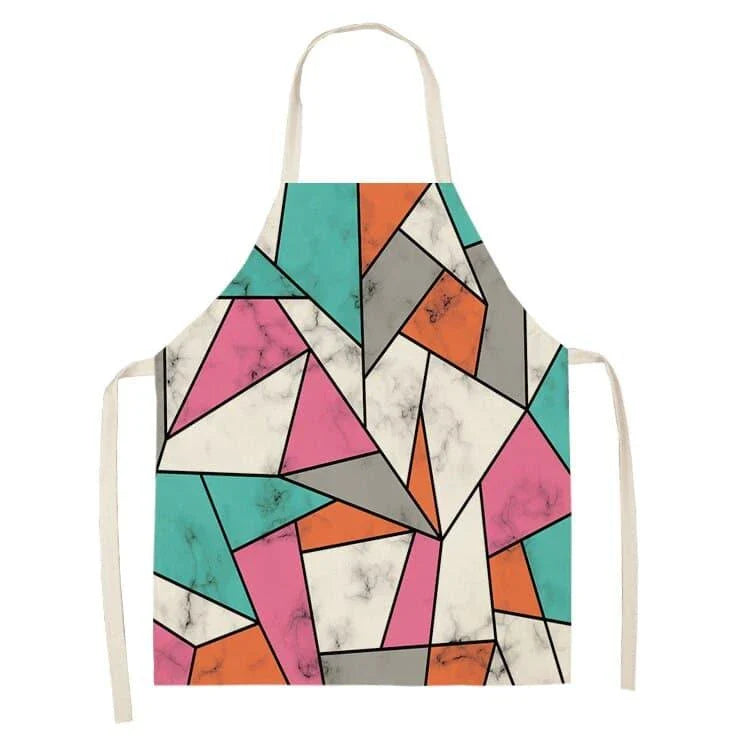 Geometric printed kitchen apron in a stylish design for discerning home chefs in the UK