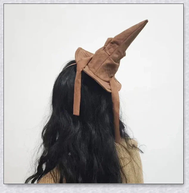 Sortband Halloween Witch Hat Headband in red, green, and brown colours with a detachable witch hat design