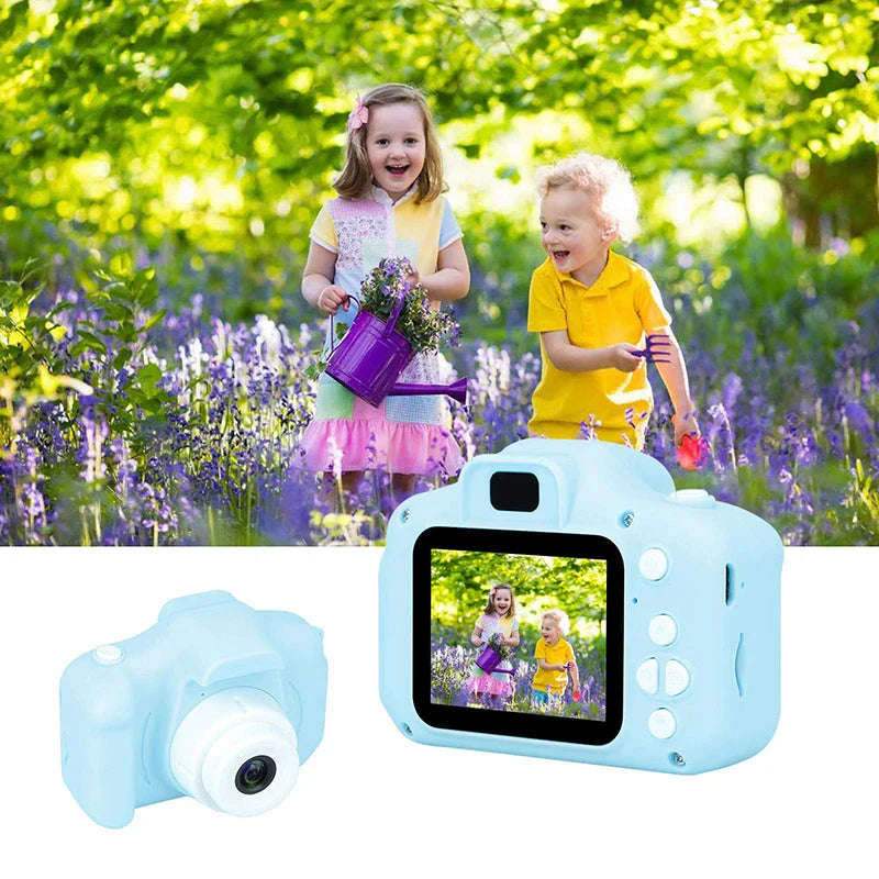 Kids' Mini HD Digital Video Camera in pink colour with 32GB storage, designed for young photographers to capture high-quality photos and videos
