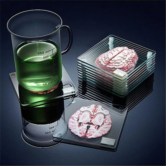 3D Brain Printed Table Coasters with a transparent, captivating design