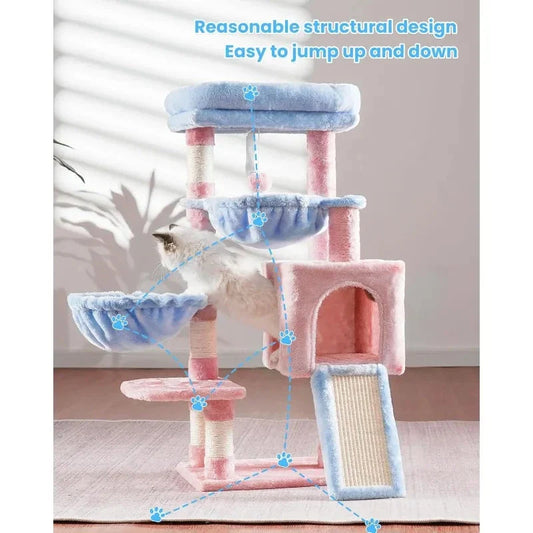 Luxurious Cat Tree Tower with spacious padded bed, cosy hammocks, and sisal-covered scratching posts for indoor cats