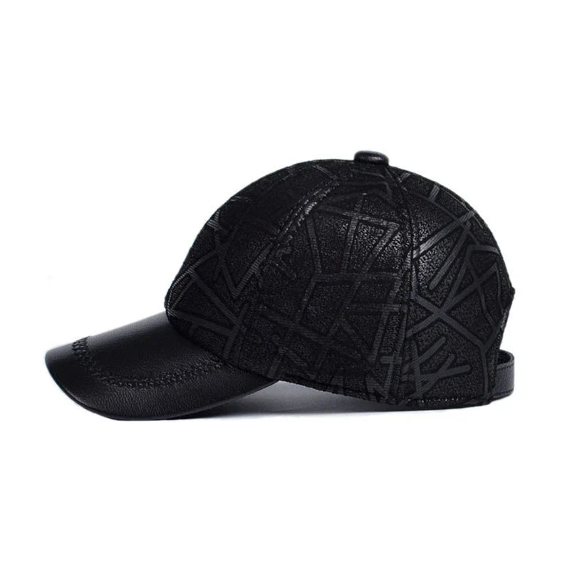 Premium leather baseball cap with adjustable fit and sheepskin construction for a stylish and comfortable all-season accessory