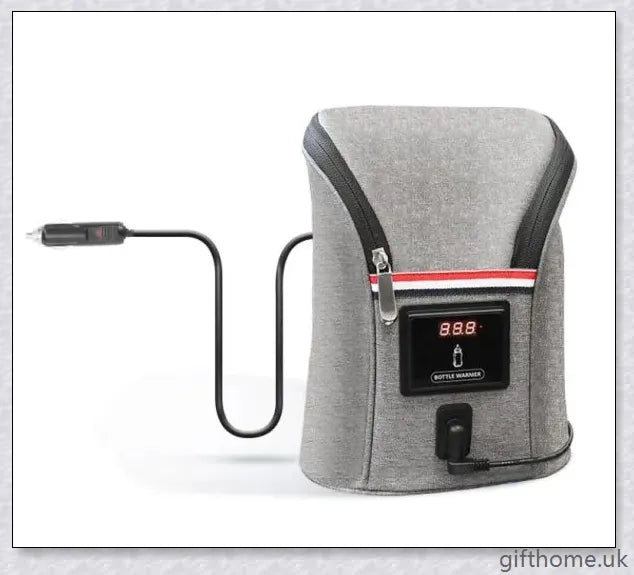 Premium Car USB Baby Bottle Warmer with real-time temperature display, dual-bottle capacity, and compact, portable design for convenient travel.