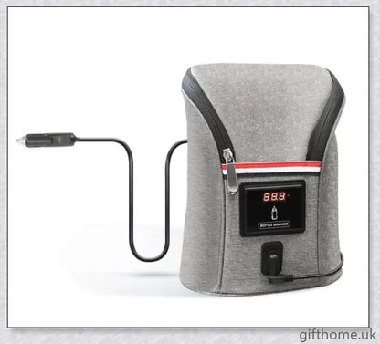 Premium Car USB Baby Bottle Warmer with real-time temperature display, dual-bottle capacity, and compact, portable design for convenient travel.