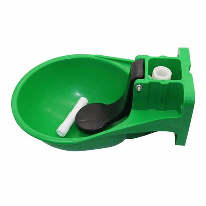 Automatic water bowl for horses made of durable, weather-resistant plastic with a self-regulating design for consistent hydration.