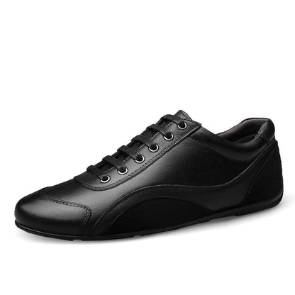 Soft, durable cowhide leather shoes with a rounded toe and car-stitch detailing for a sophisticated business casual look.