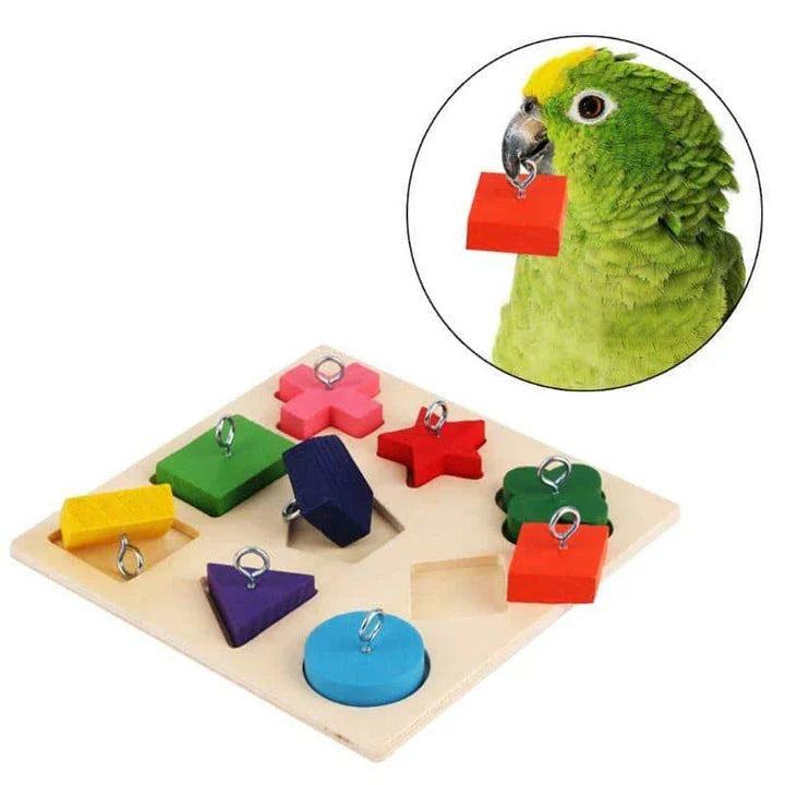 Wooden educational building blocks with colorful bird illustrations, designed to promote learning and creativity in children.