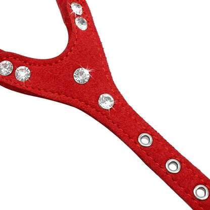 Luxurious leather dog harness with shimmering rhinestone accents, designed for style and comfort