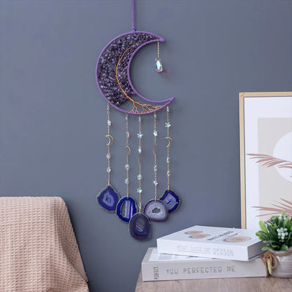 Mesmerising Moon Agate Crystal Pendant Dream Catcher with a stunning array of colourful agate crystals