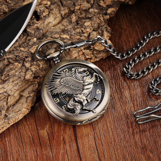 Exquisite gold-toned vintage-style pocket watch necklace with a mechanical movement and sturdy chain