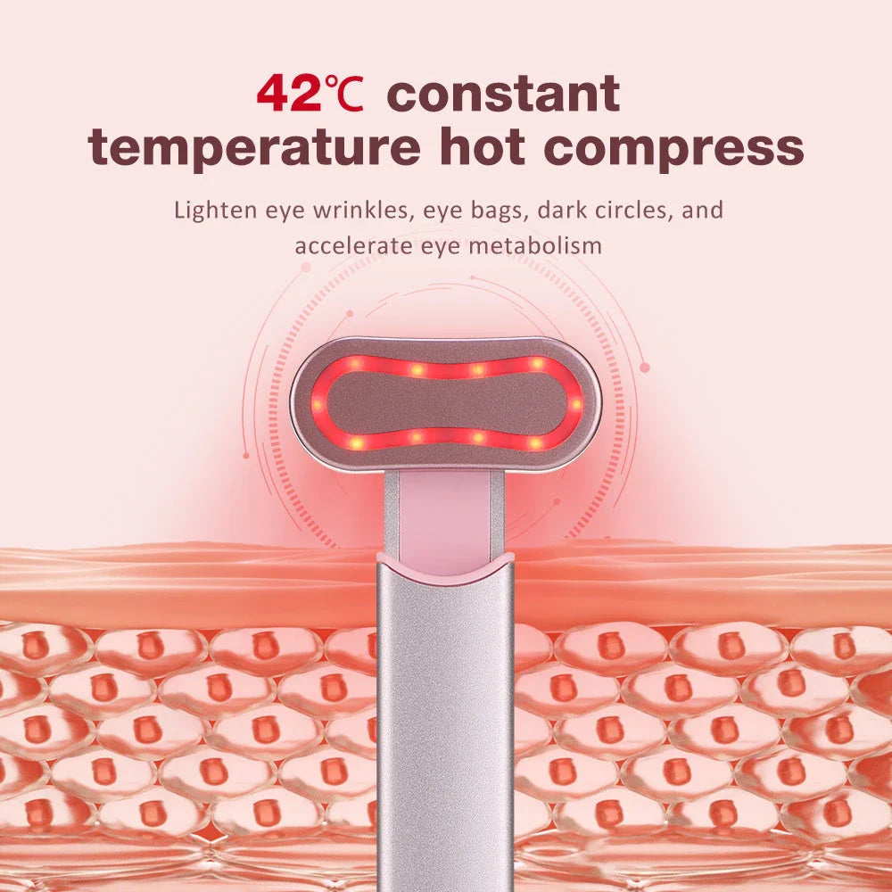 EMS Eye Beauty Device with 360° rotating massage head, microcurrent technology, and warm compress therapy for rejuvenating the eye area