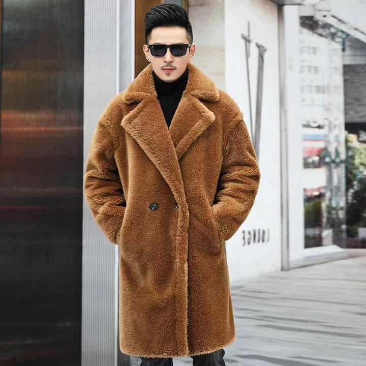 Premium British cashmere fur coat with tailored silhouette and stylish fur trim for exceptional winter warmth and elegance