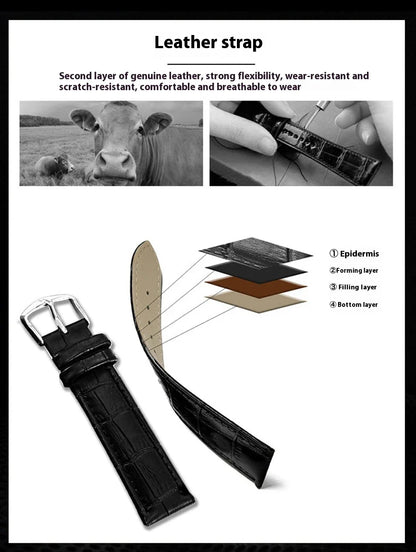 Premium automatic mechanical watch with a waterproof leather strap, featuring a sophisticated and versatile design.