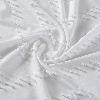 Modern Farmhouse Waterproof White Shower Curtain with Chevron Tufted Pattern