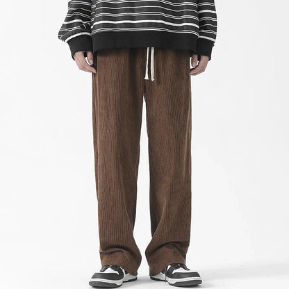 Premium fleece-lined corduroy trousers in a range of versatile colours, featuring a relaxed, straight-leg silhouette for a sophisticated, comfortable look.