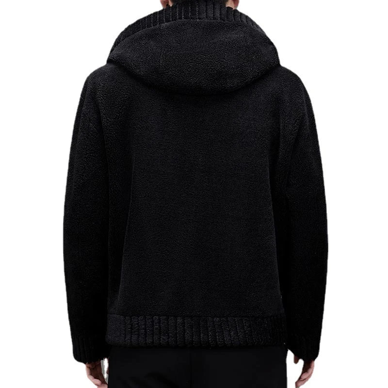 Premium double-sided cashmere hooded jacket with luxurious faux fur lining, perfect for British winter weather