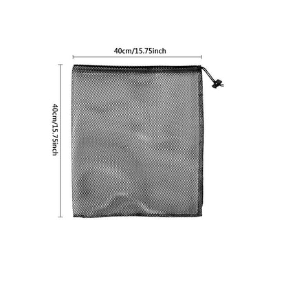 Multipurpose nylon mesh drawstring storage bag in two sizes for organising sports gear, laundry, and more