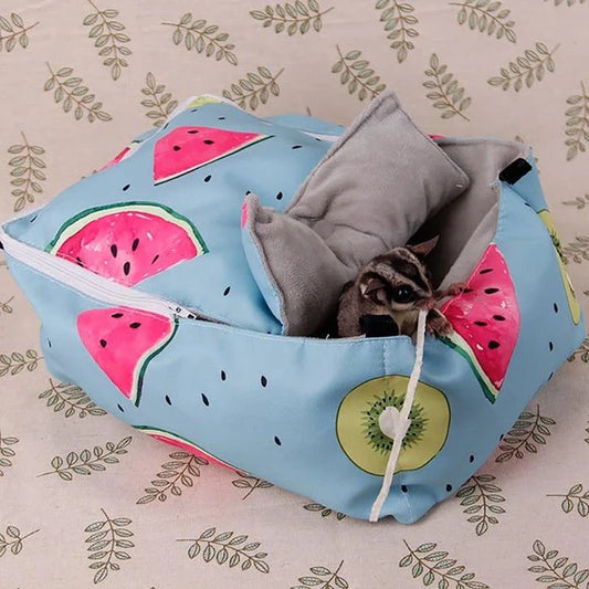 Cosy cotton pet bed in green, providing a plush and supportive sleeping surface for small animals
