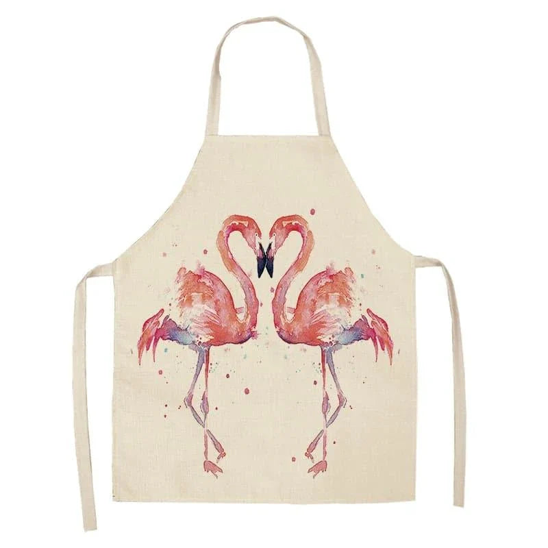 Flamingo Print Apron with Adjustable Neck Strap and Waist Ties, Made of Cotton and Linen Blend