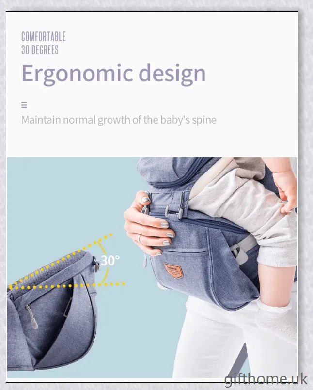 Ergonomic front-facing baby carrier with padded waist strap, lumbar support, and versatile wearing options for comfortable, secure travel with your little one.