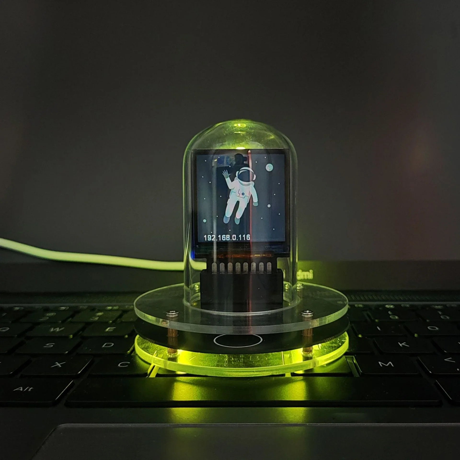 Meteorological Black and White RGB Mini TV Desktop Ornament with vibrant lighting effects and compact design