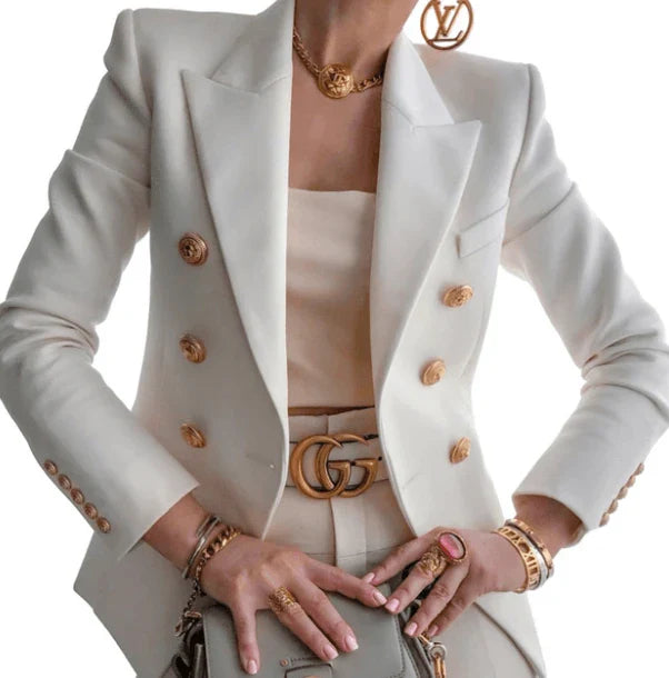 Tailored casual blazer in khaki colour, featuring a sophisticated and versatile design for women