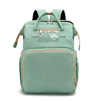 Versatile Large-Capacity Folding Crib Backpack in Grey - Premium Polyester Baby Bag with Ample Storage and Organisational Features