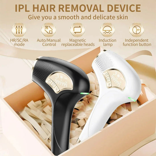 3-in-1 IPL Laser Hair Removal Device with ice-cooling feature for painless hair removal, skin rejuvenation, and acne treatment