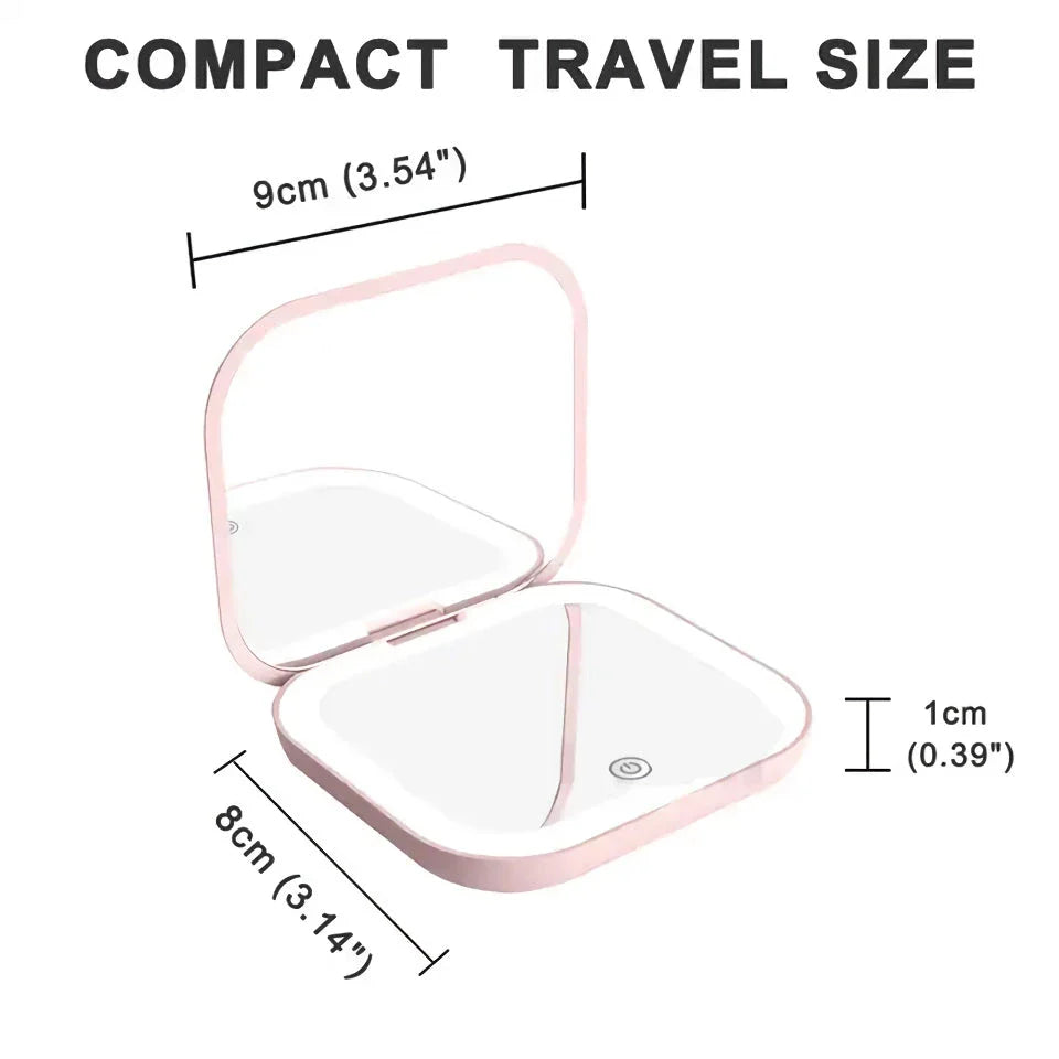 Compact LED-Lit Folding Makeup Mirror with 2x Magnification for Precise Makeup Application