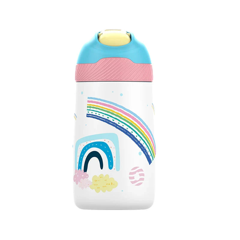Premium children's vacuum insulated water bottle with straw in blue colour